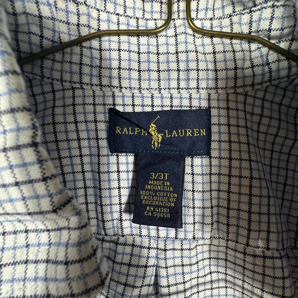 Ralph Lauren Shirt Long Sleeve Button Down White and Blue Size 3/3T